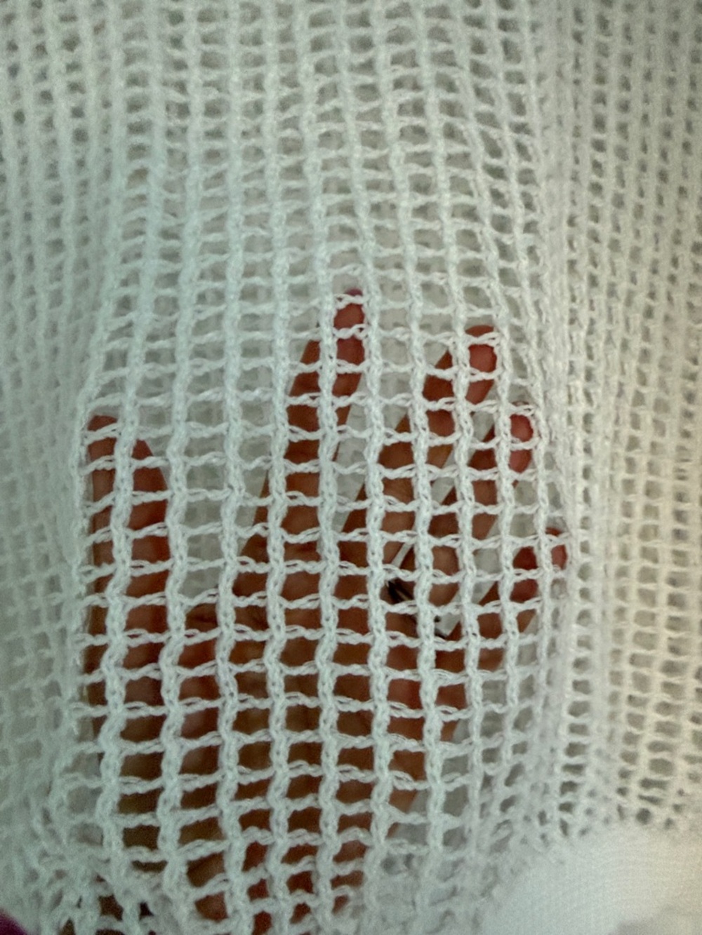 White Open-Knit Short Sleeve Sweater - Picture 2 of 6